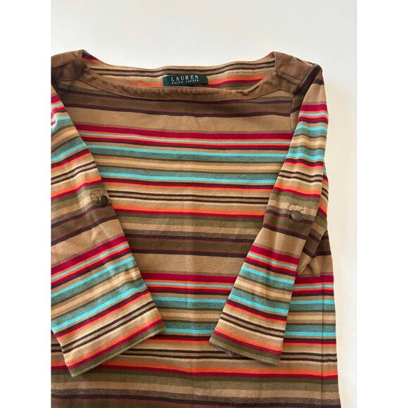 Lauren Ralph Lauren Striped Top Small Suede Trim Classic Heritage Old Money - Picture 6 of 8